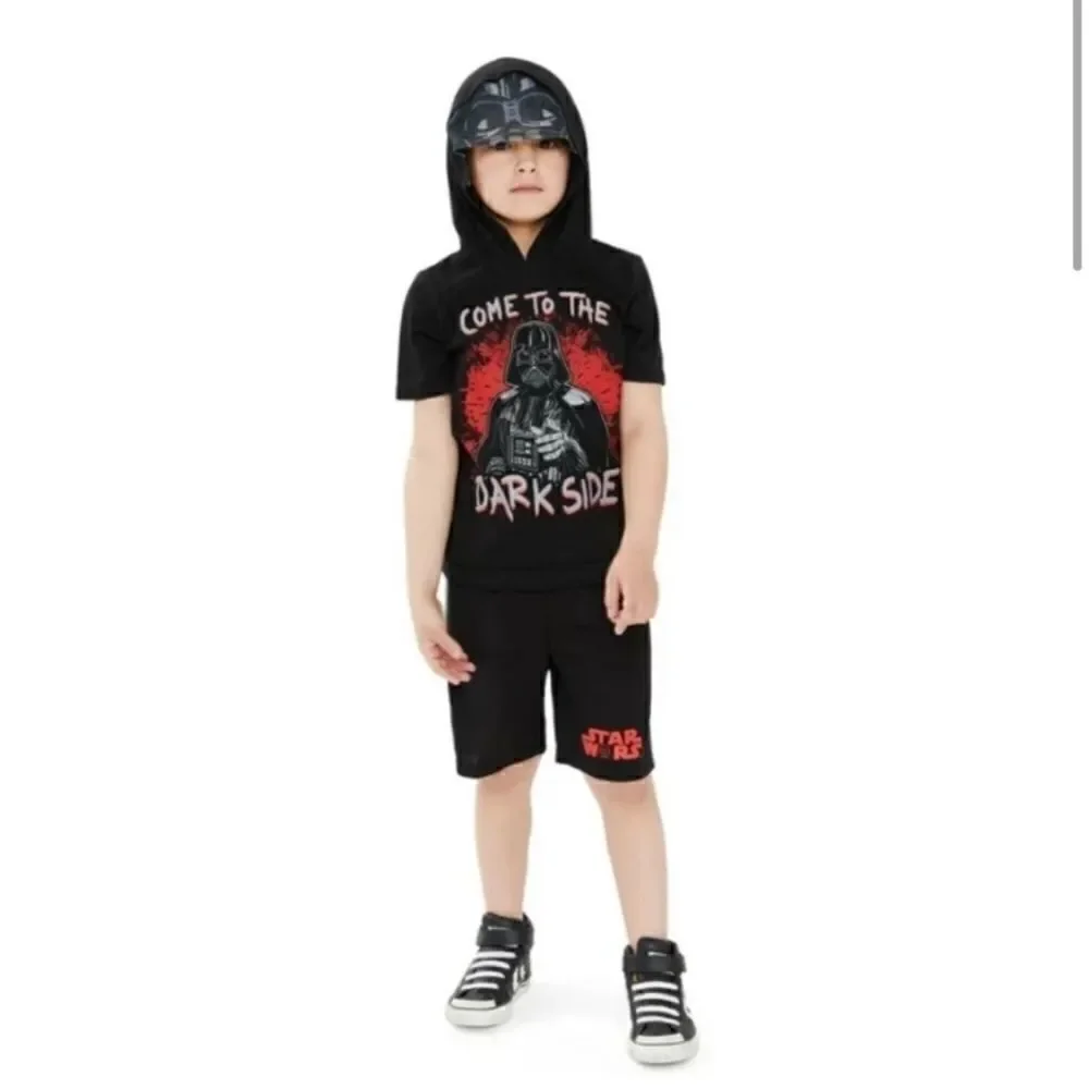 Boys Black Panther & Darth Vader Hoodie T-Shirt & Shorts 2pc Sets 2-Pack Size 5